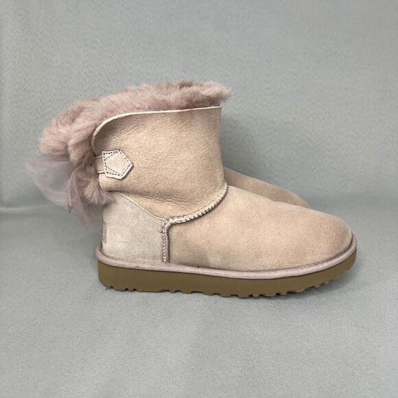 Womens Uggs Boots Bailey Bow Tulle Mini Dusk Pink Purple Sz 6 Fits 7 Suede Rare - Picture 6 of 16